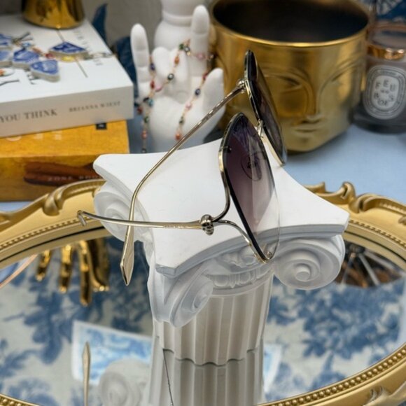 🆕 ALEXANDER MCQUEEN 🧿 NWOT AM0366S002 Gold Wire Rimmed Butterfly Shape Glasses - Picture 7 of 16